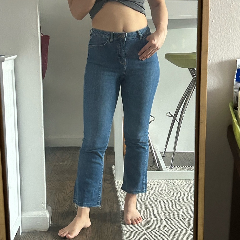 Subdued high rise cropped flare jeans